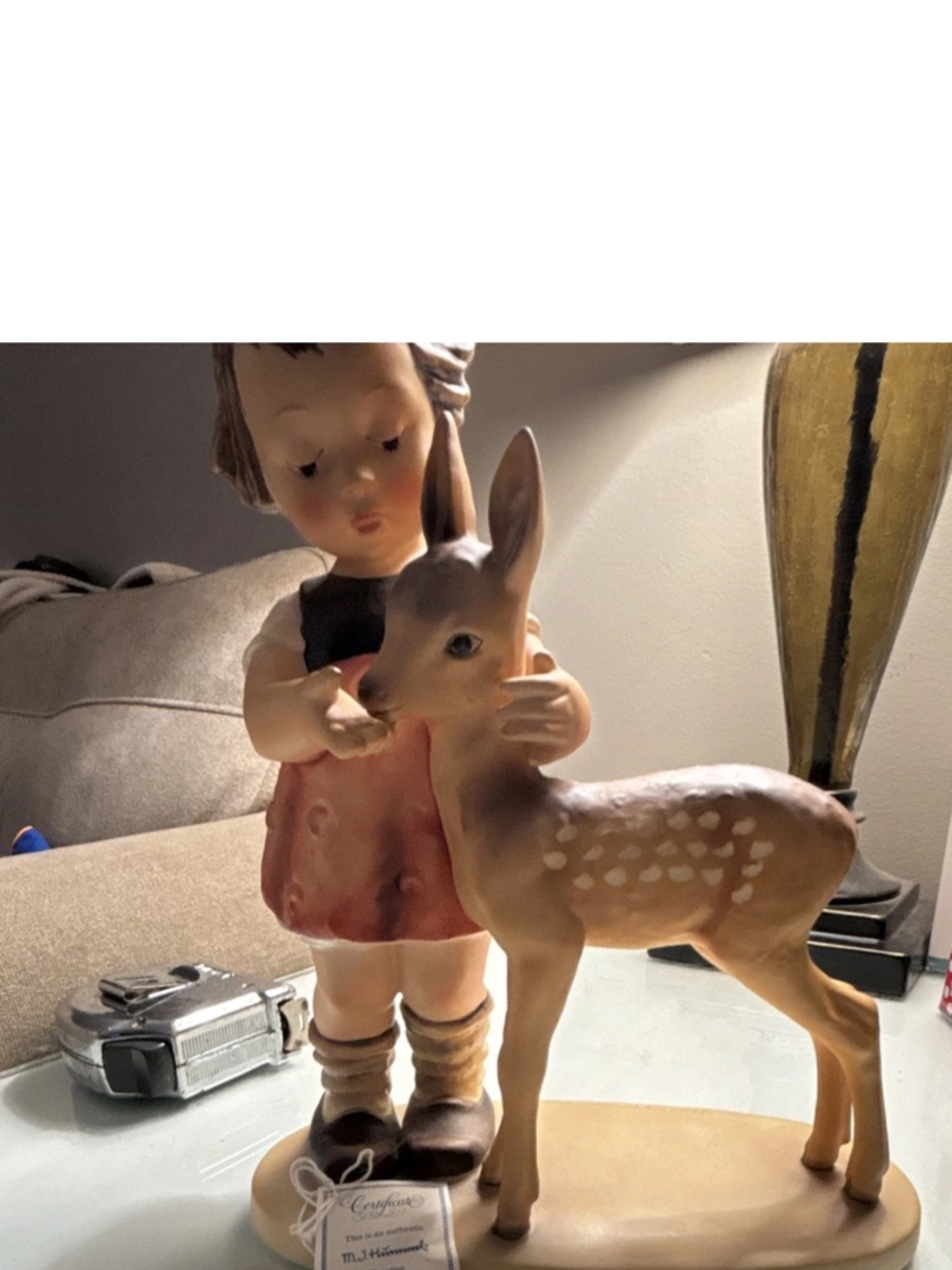 Goebel Hummel Porcelain Art Pottery Figurine Girl with Deer Vintage, with box.